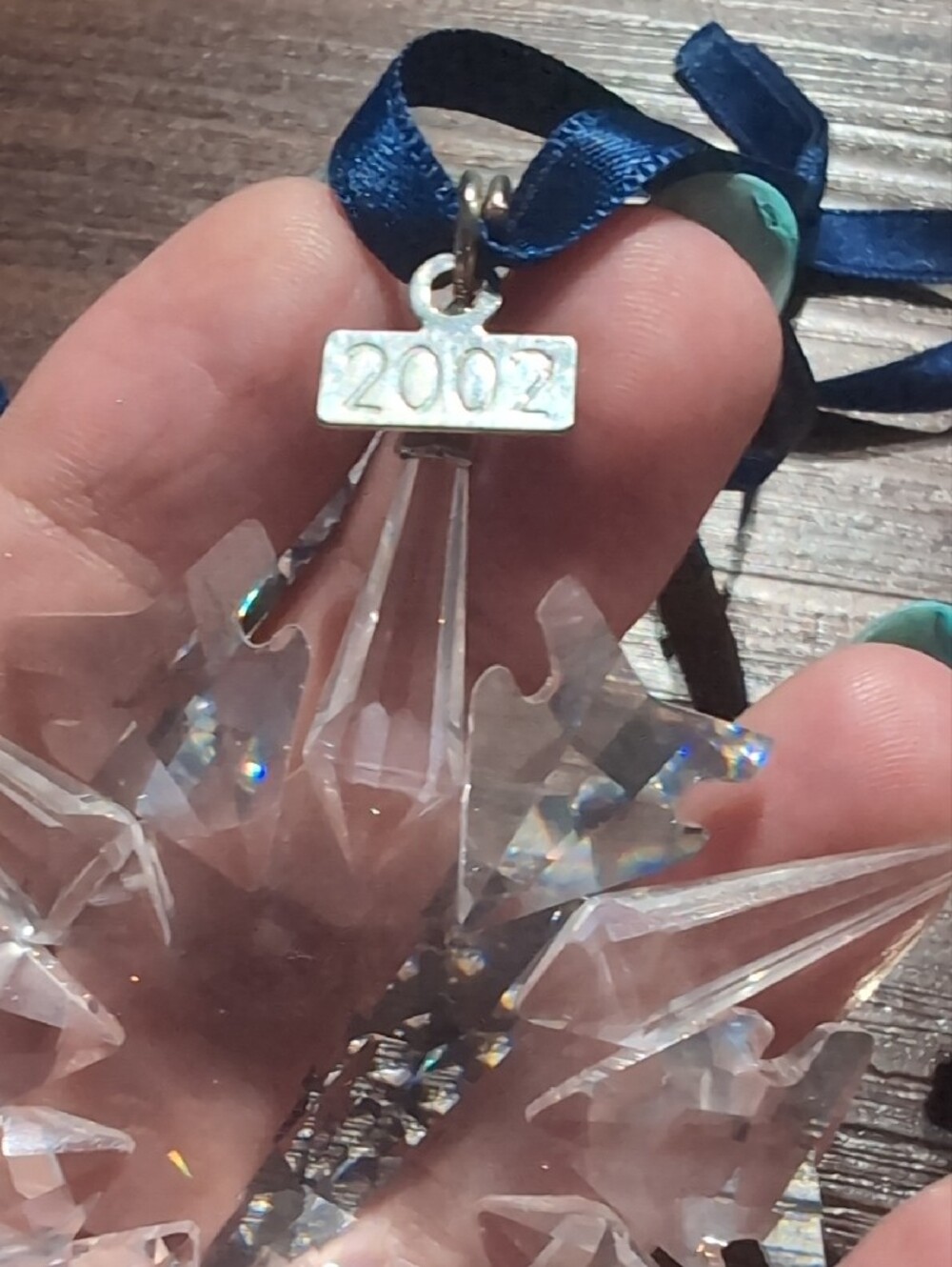 Swarovski Crystal Snowflake and Star Ornaments with Navy Ribbons - Picture 6 of 6